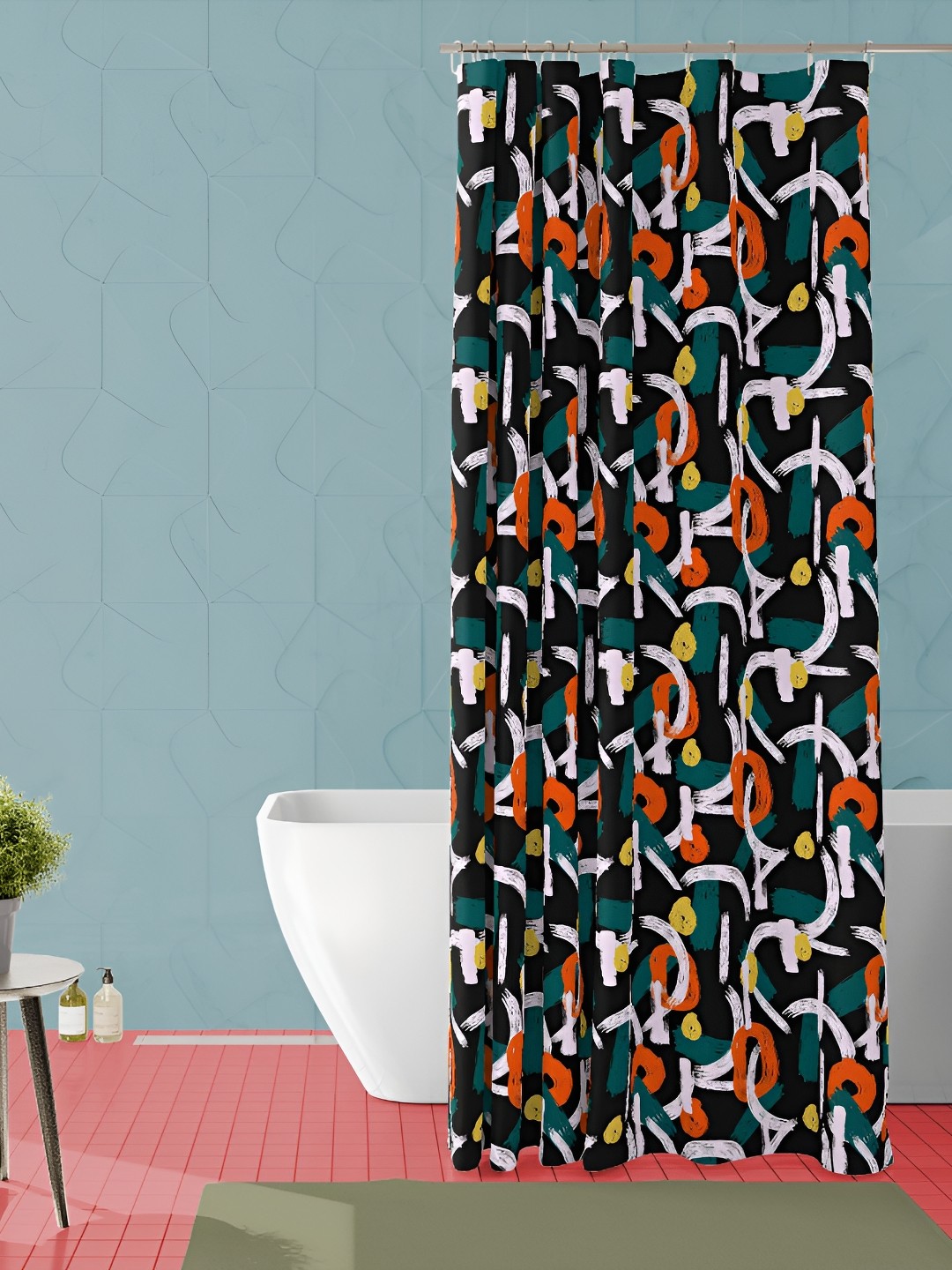 

ArtzFolio Black & Blue Printed Waterproof Shower Curtain