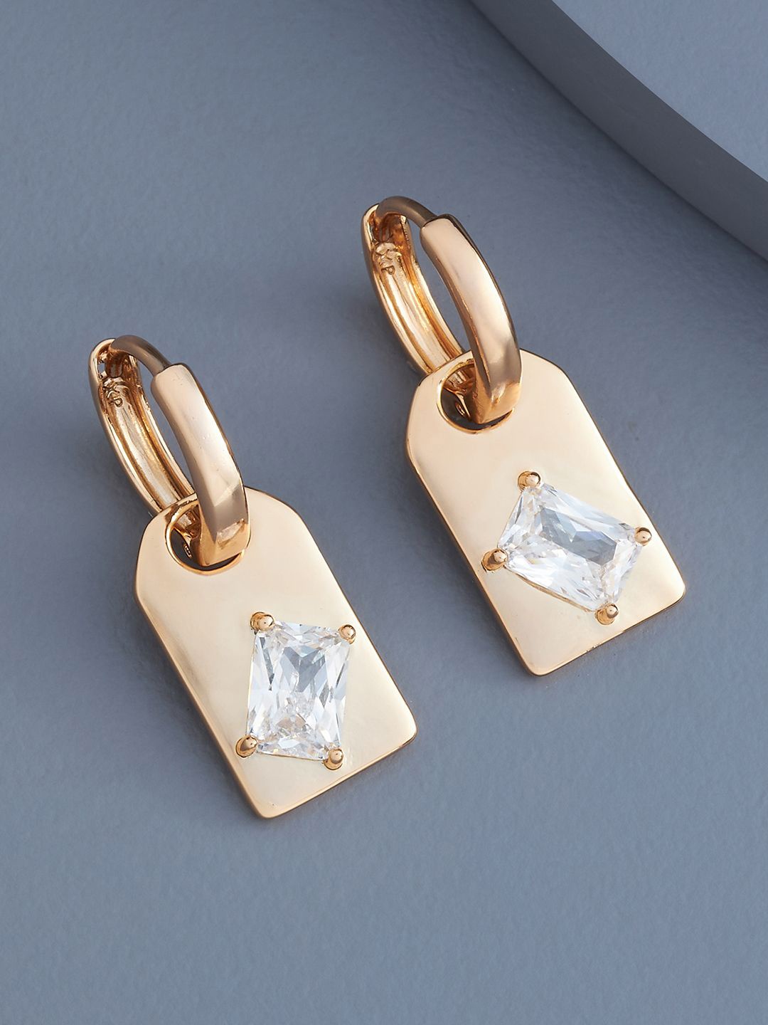

Kushal's Fashion Jewellery Rose Gold Plated Zircon Studded Square Hoop Earrings