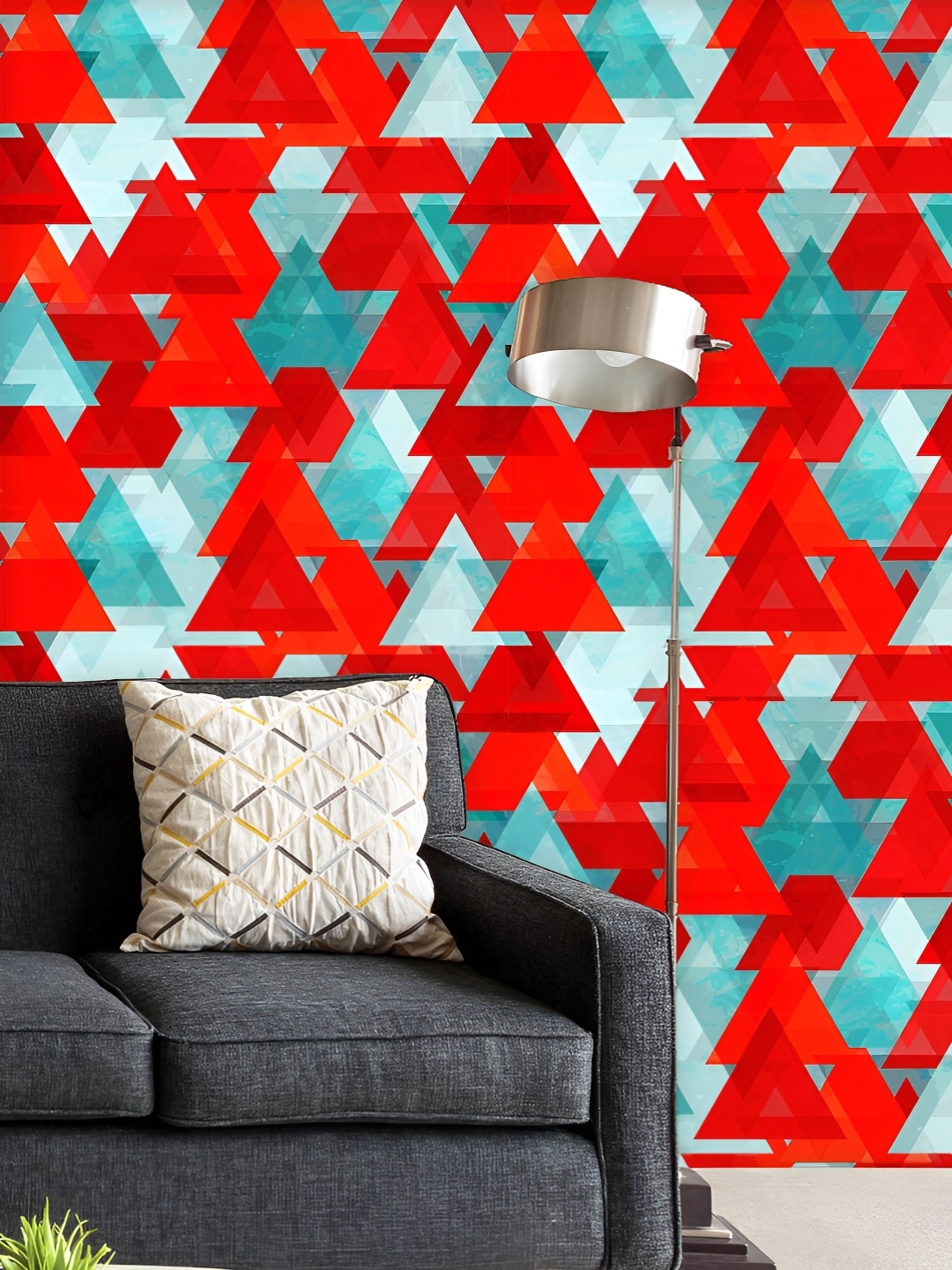 

ArtzFolio Printed UV-Resistant Anti-Bacterial Red Grunge Triangle Peel & Stick Wallpaper, Multi