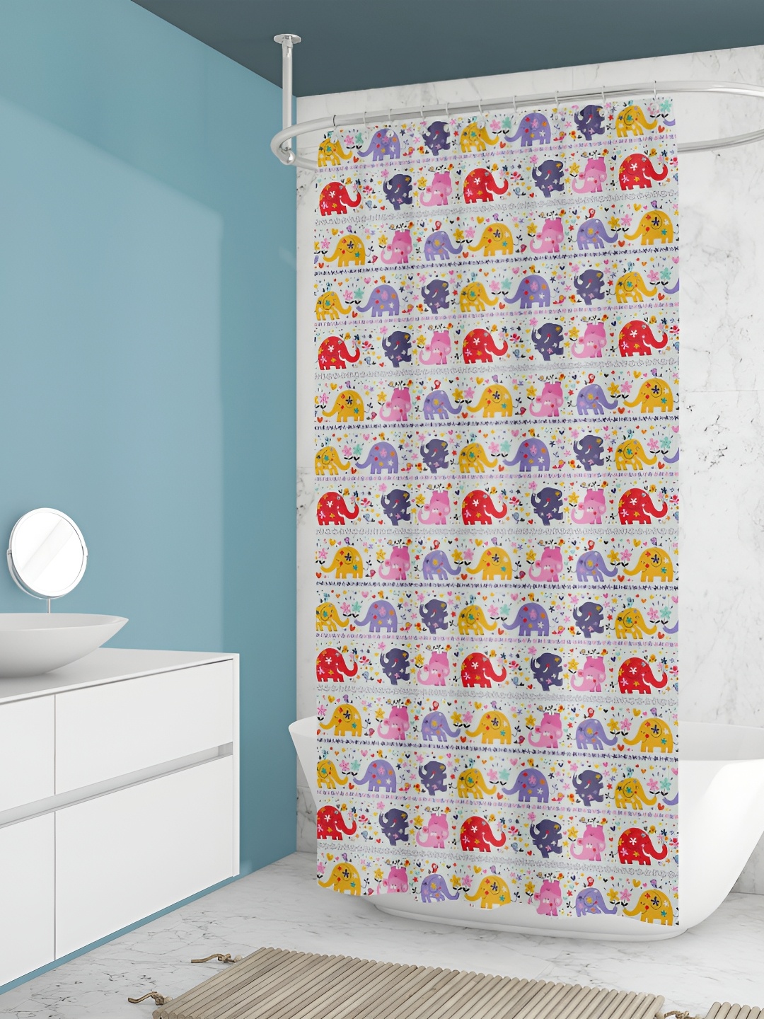 

ArtzFolio White & Blue Printed Waterproof Shower Curtain