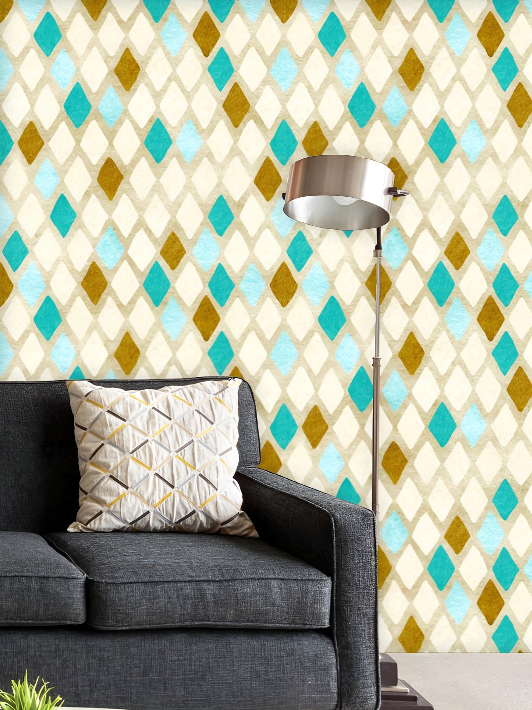 

ArtzFolio Printed UV-Resistant Anti-Bacterial Blue Gold Harlequin Peel & Stick Wallpaper, Multi