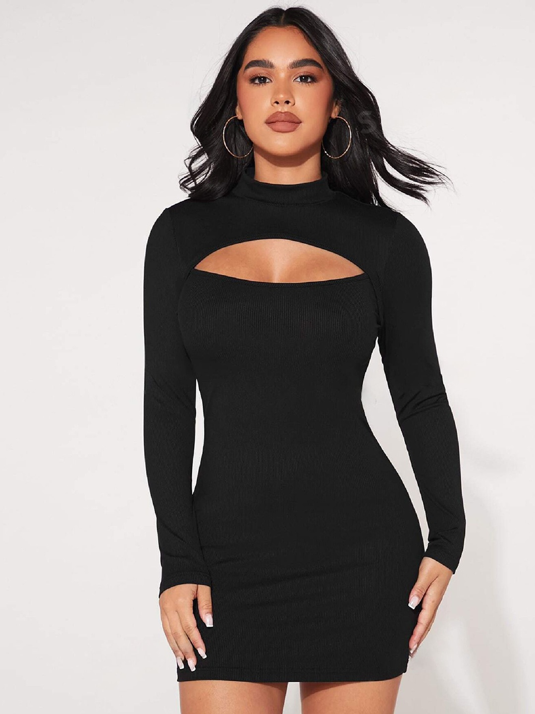 

Tivante Women Mock Neck Front Cut Out Bodycon Mini Dress, Black