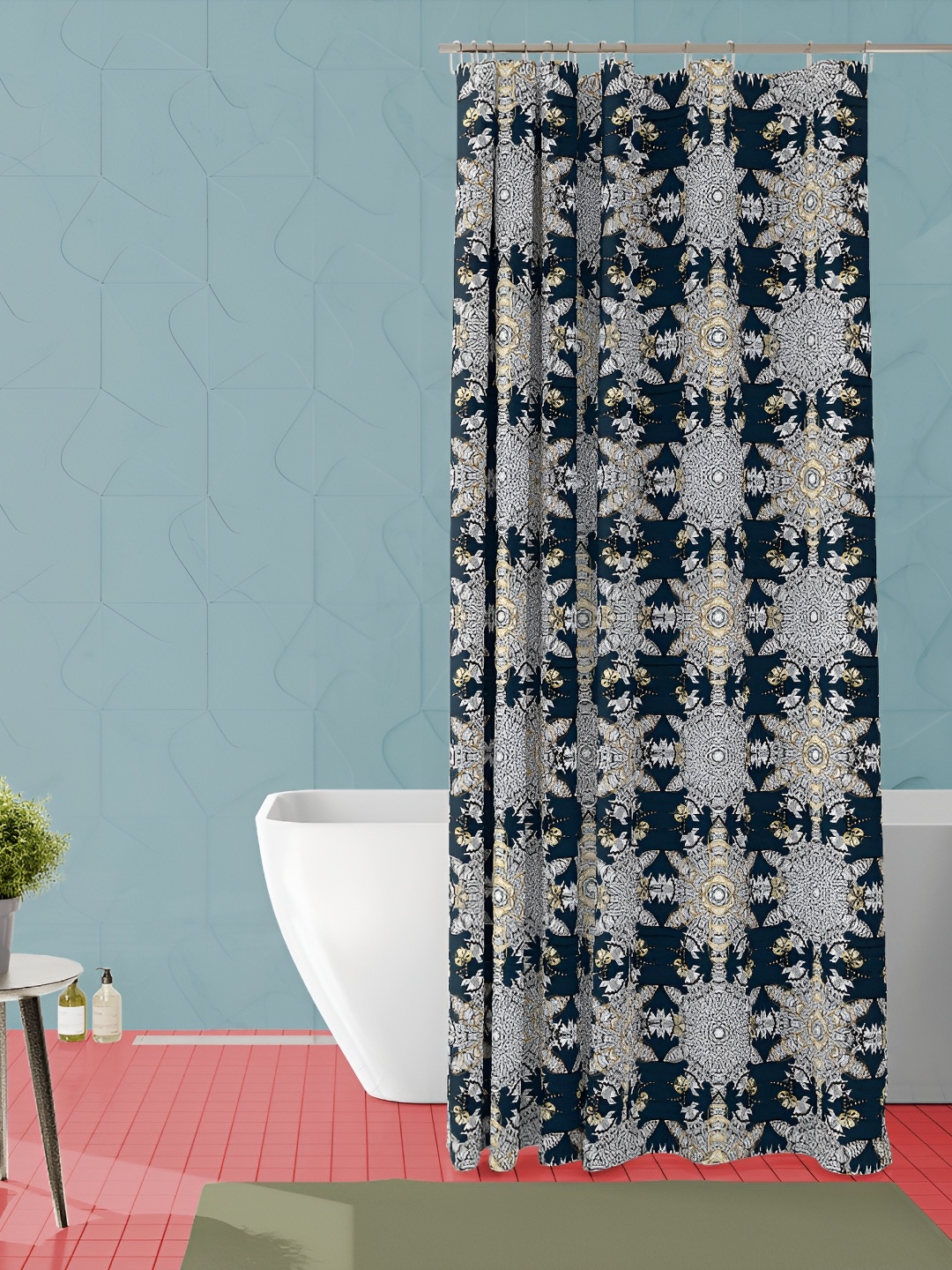 

ArtzFolio Navy Blue & White Ethinic Motifs Printed Waterproof Shower Curtain