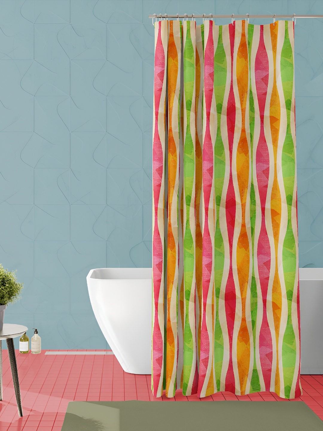 

ArtzFolio Green & Pink Geometric Printed Water Proof Shower Curtain