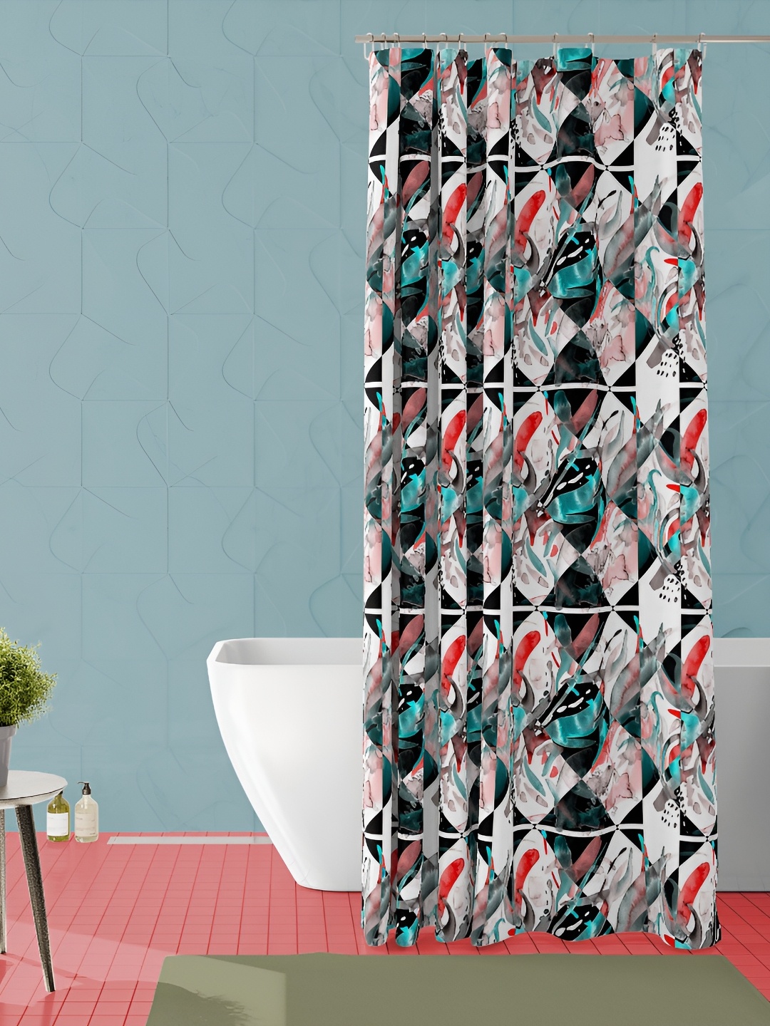 

ArtzFolio Black and Red Geometric Printed Waterproof Shower Curtain