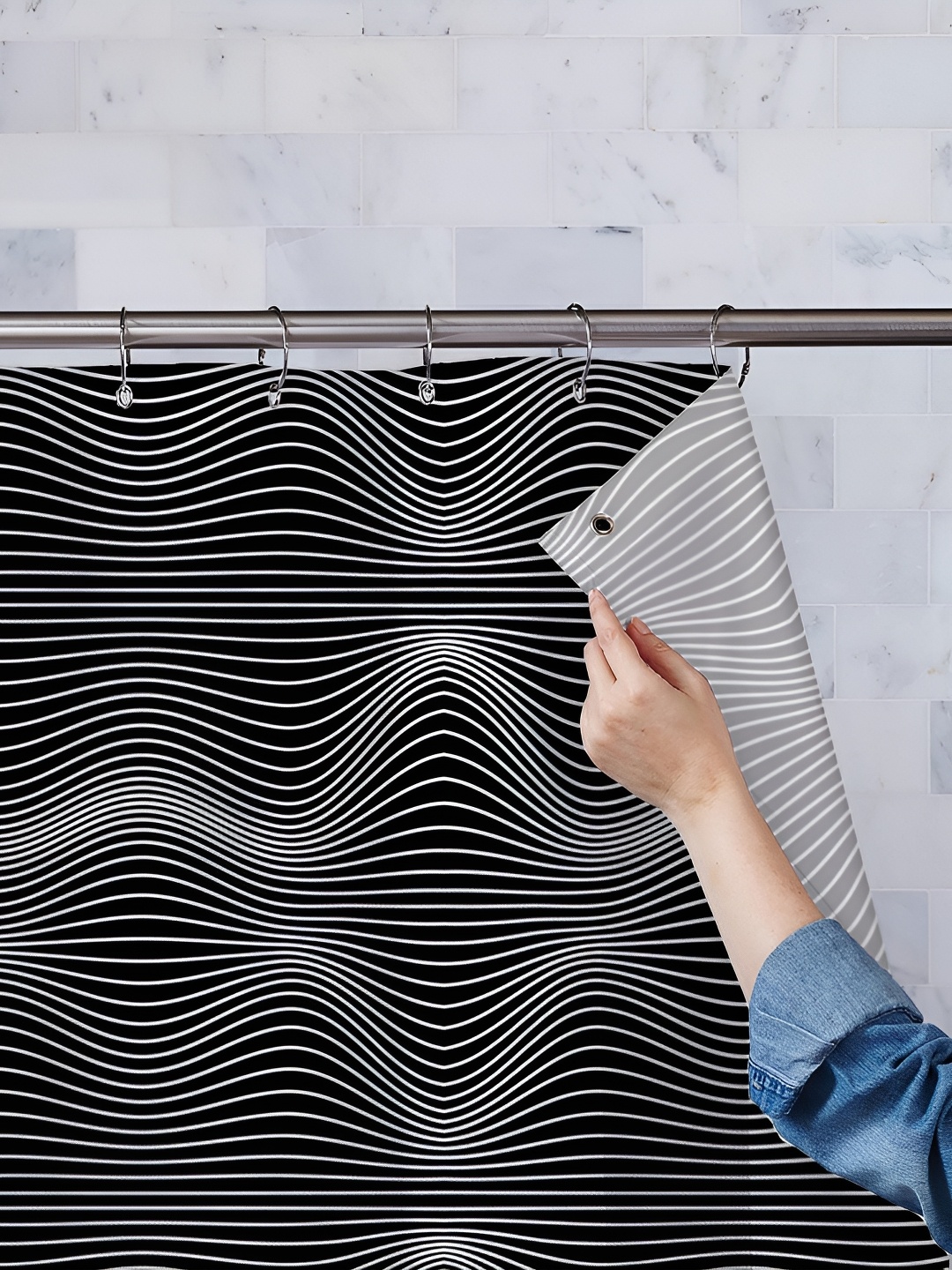 

ArtzFolio Black & White Printed Waterproof Shower Curtain
