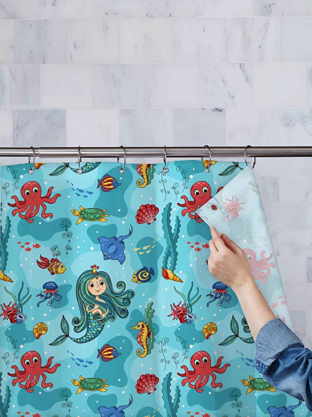 

ArtzFolio Blue & Red Printed Waterproof Shower Curtains