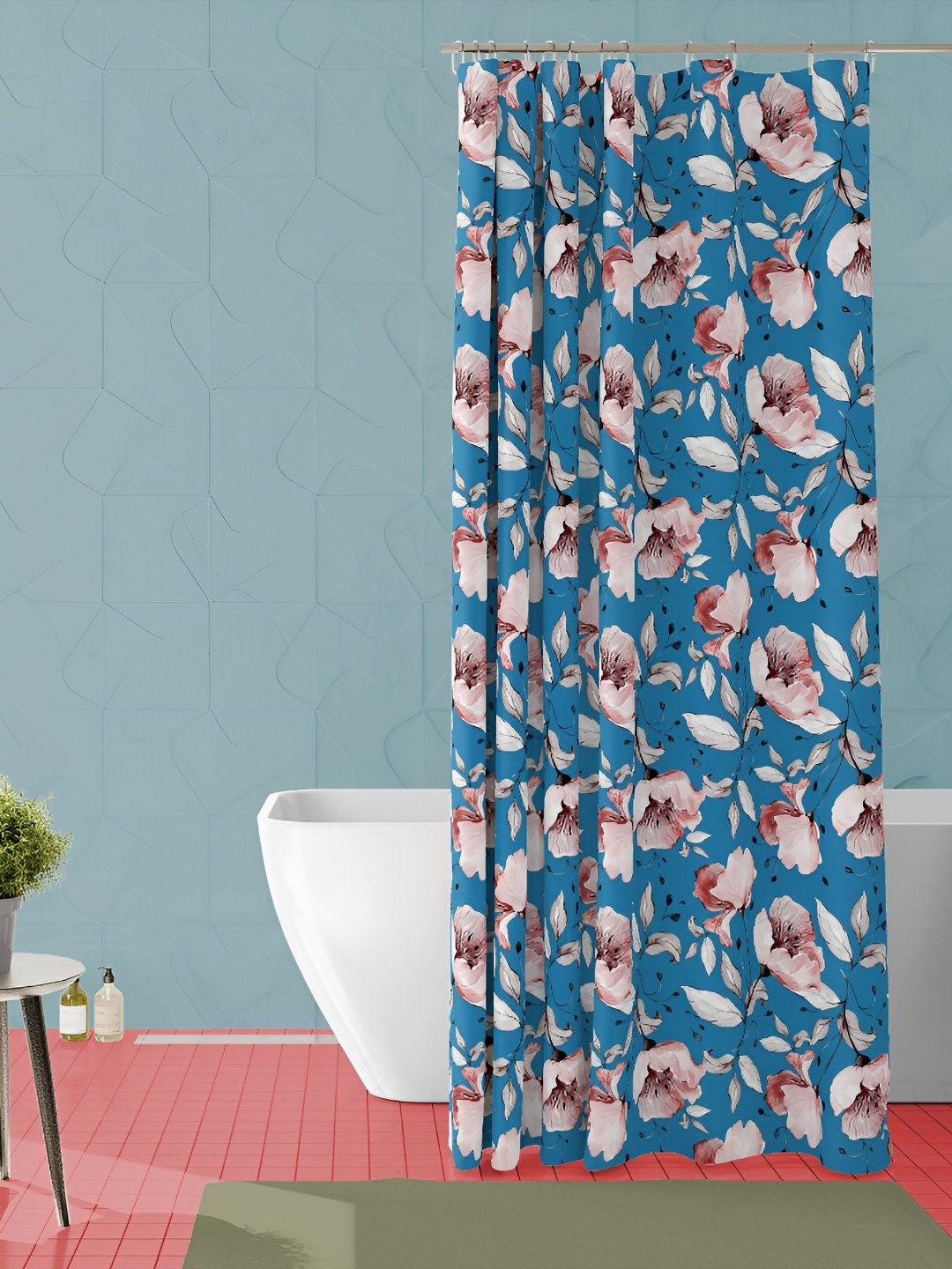 

ArtzFolio Blue & Pink Floral Printed Waterproof Shower Curtain