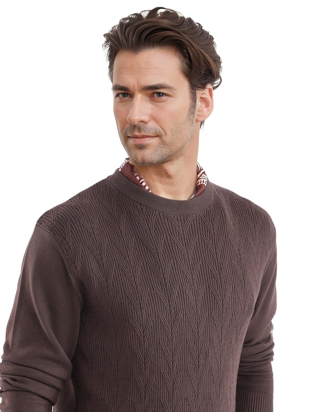 

RARE RABBIT Men Self Design Pullover Sweater, Brown
