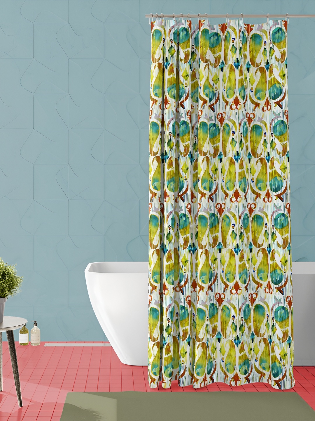 

ArtzFolio Yellow & Green ethnic Motifs Printed Waterproof Shower Curtain