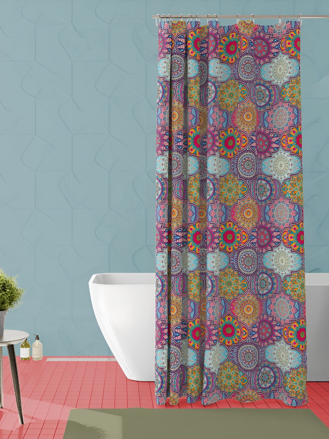 

ArtzFolio Pink & Blue Ethnic Motifs Printed Waterproof Shower Curtain