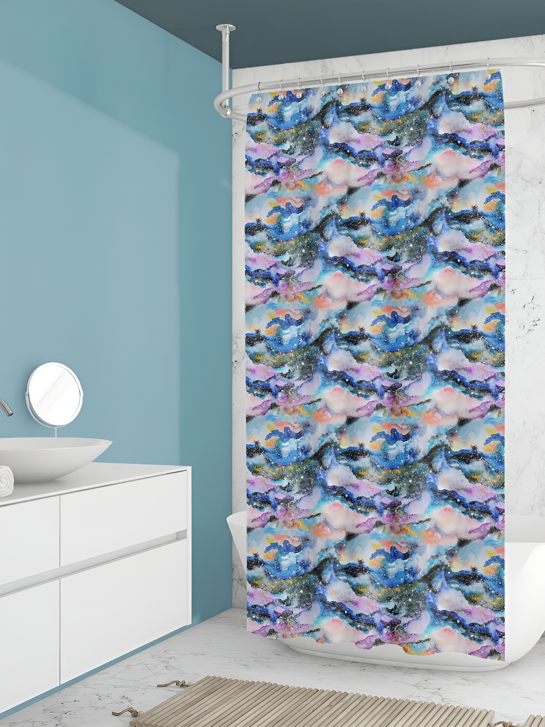 

ArtzFolio Blue and White Abstract Printed Waterproof Shower Curtain