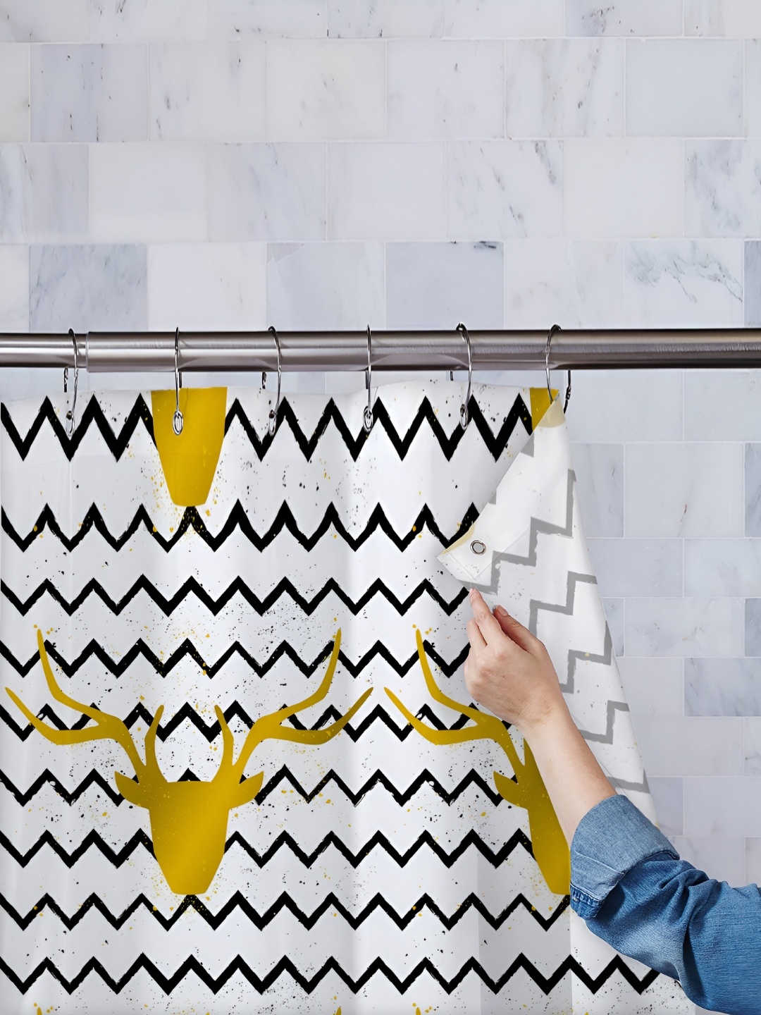 

ArtzFolio White & Black Geometric Printed Waterproof Shower Curtain