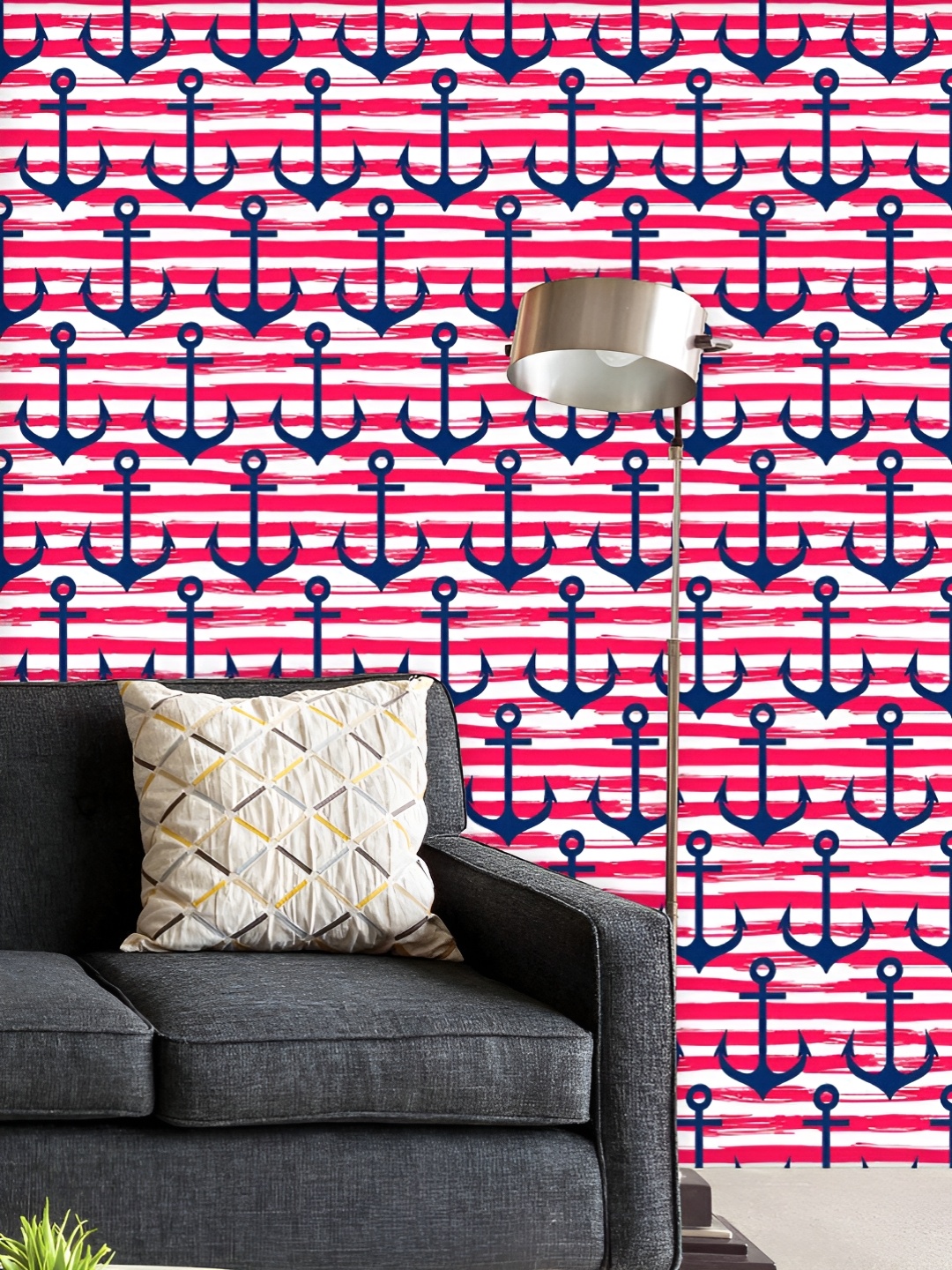 

ArtzFolio Printed UV-Resistant Anti-Bacterial Anchors On Stripes Peel & Stick Wallpaper, Multi