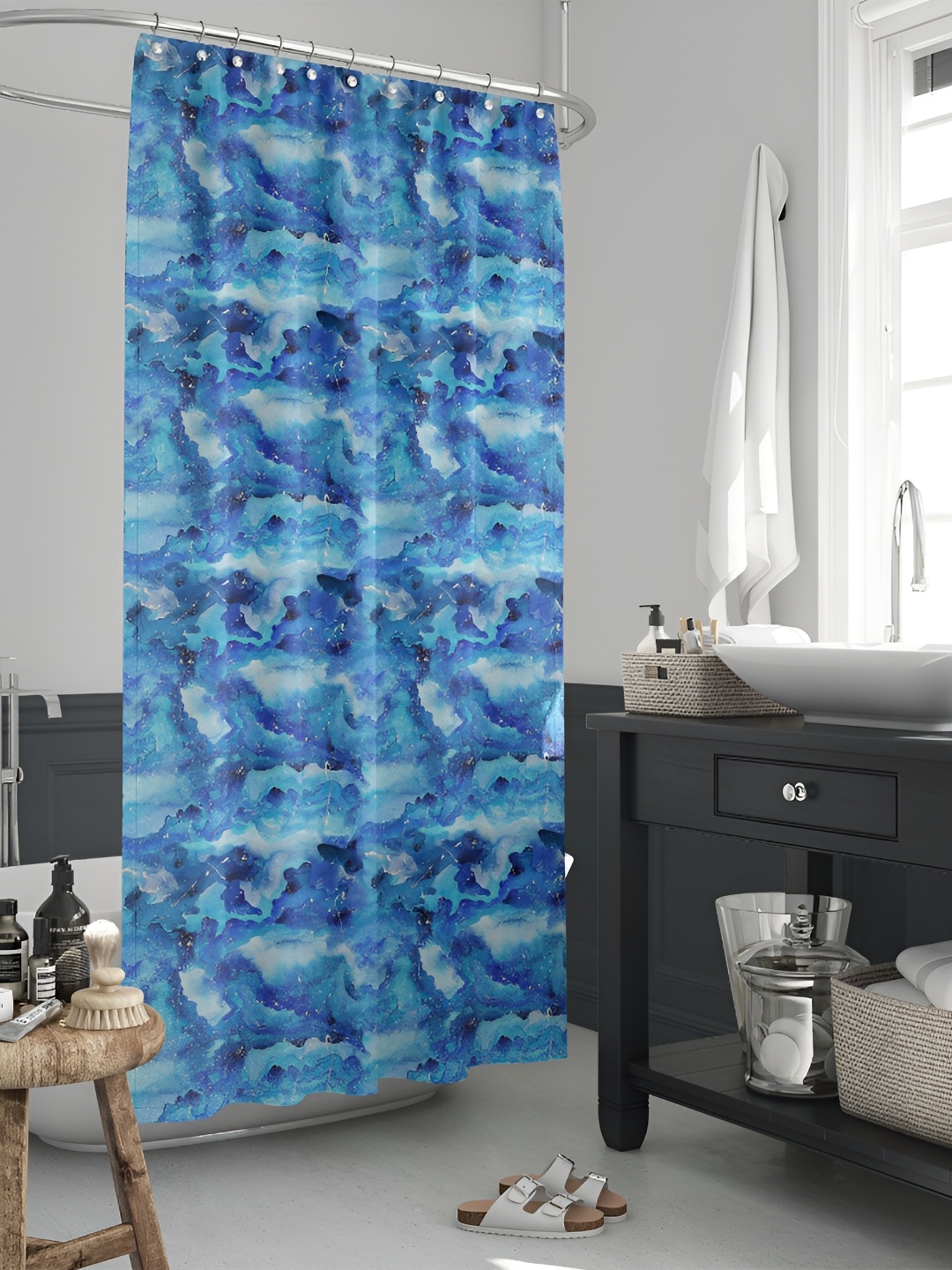 

ArtzFolio Blue & White Abstract Printed Waterproof Shower Curtain