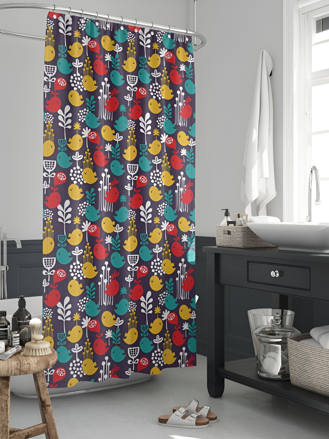 

ArtzFolio Navy Blue & Yellow Printed Water Proof Shower Curtain