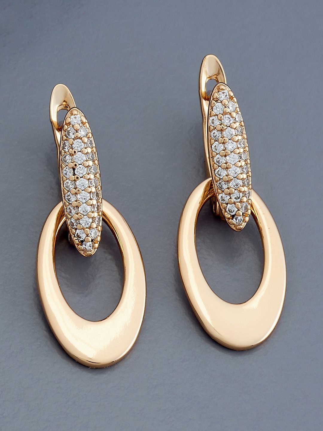 

Kushal's Fashion Jewellery Rose Gold-Plated Zircon Oval Drop Earrings