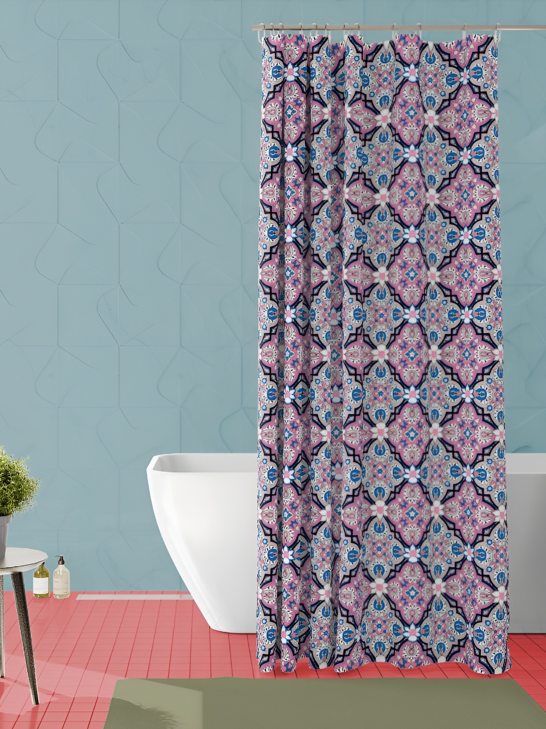 

ArtzFolio Pink and White Geometric Printed Waterproof Polyester Shower Curtain