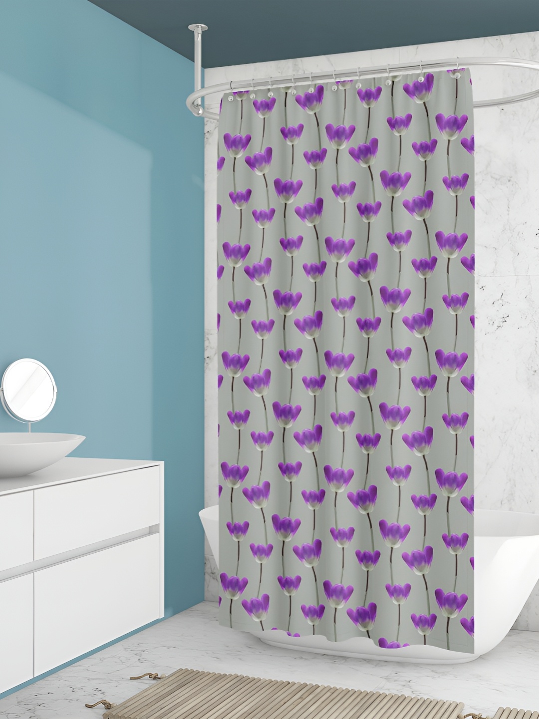 

ArtzFolio Purple & Grey Floral Printed Waterproof Shower Curtain