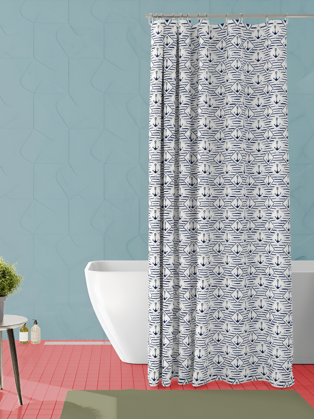 

ArtzFolio Blue and White Geometric Printed Waterproof Shower Curtain