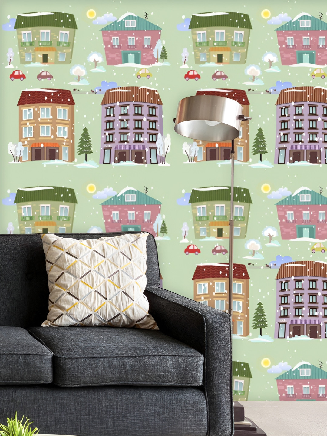 

ArtzFolio Printed UV-Resistant Anti-Bacterial Cute Houses Peel & Stick Wallpaper, Multi