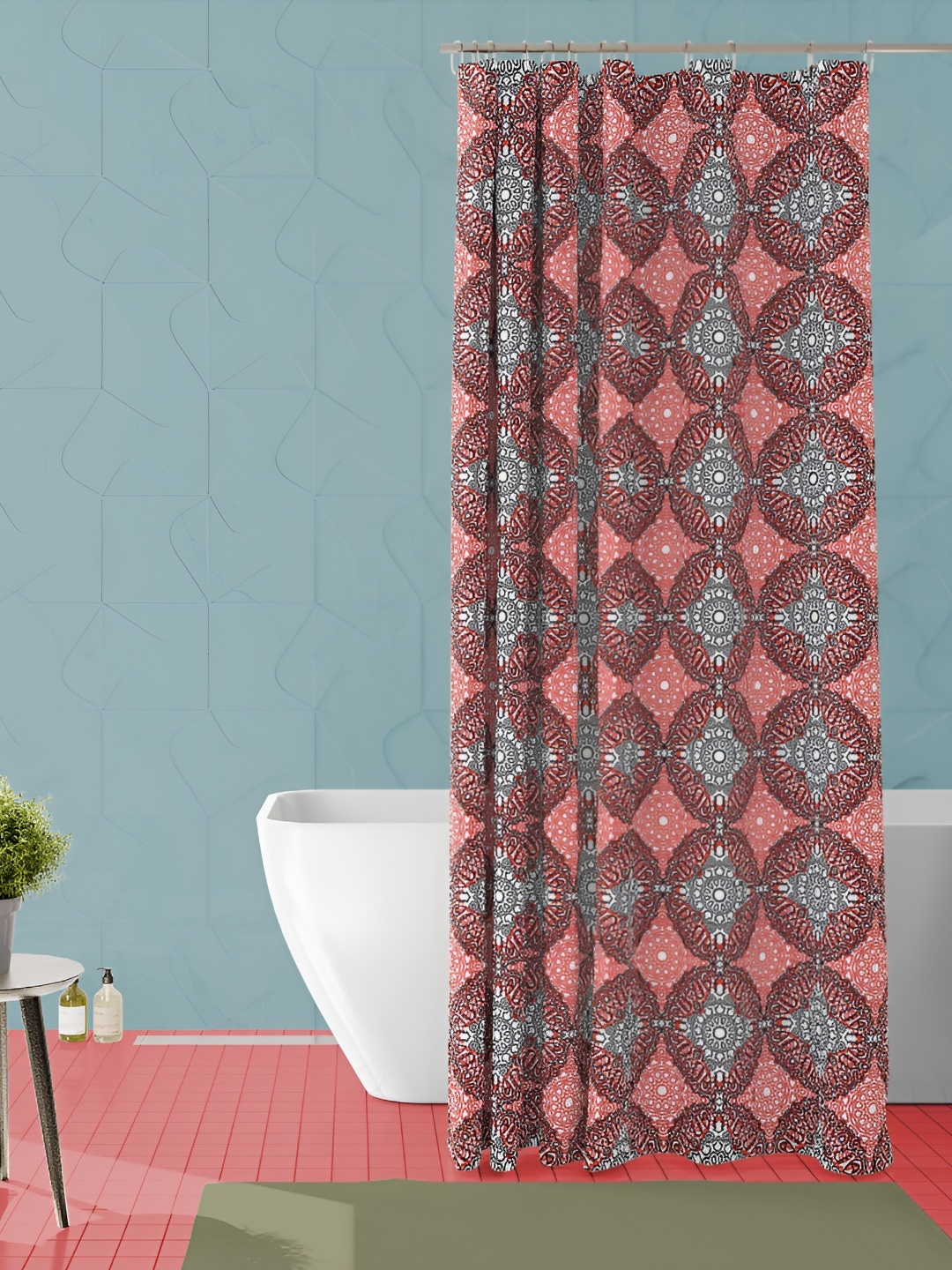 

ArtzFolio Peach Colored & Grey Printed Waterproof Shower Curtain