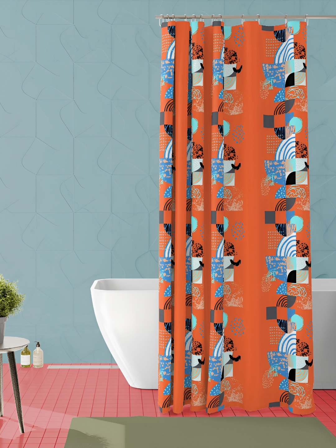 

ArtzFolio Orange-Coloured & Blue Printed Waterproof Shower Curtain