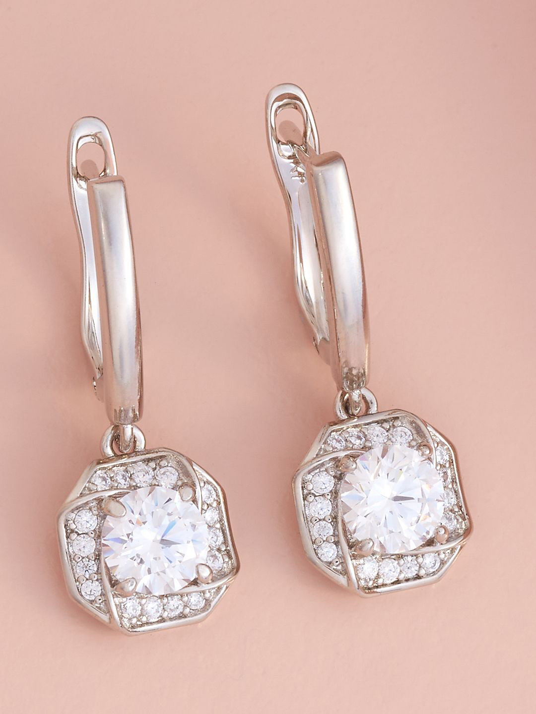 

Kushal's Fashion Jewellery Rhodium-Plated Zicron Square Hoop Earrings, Silver