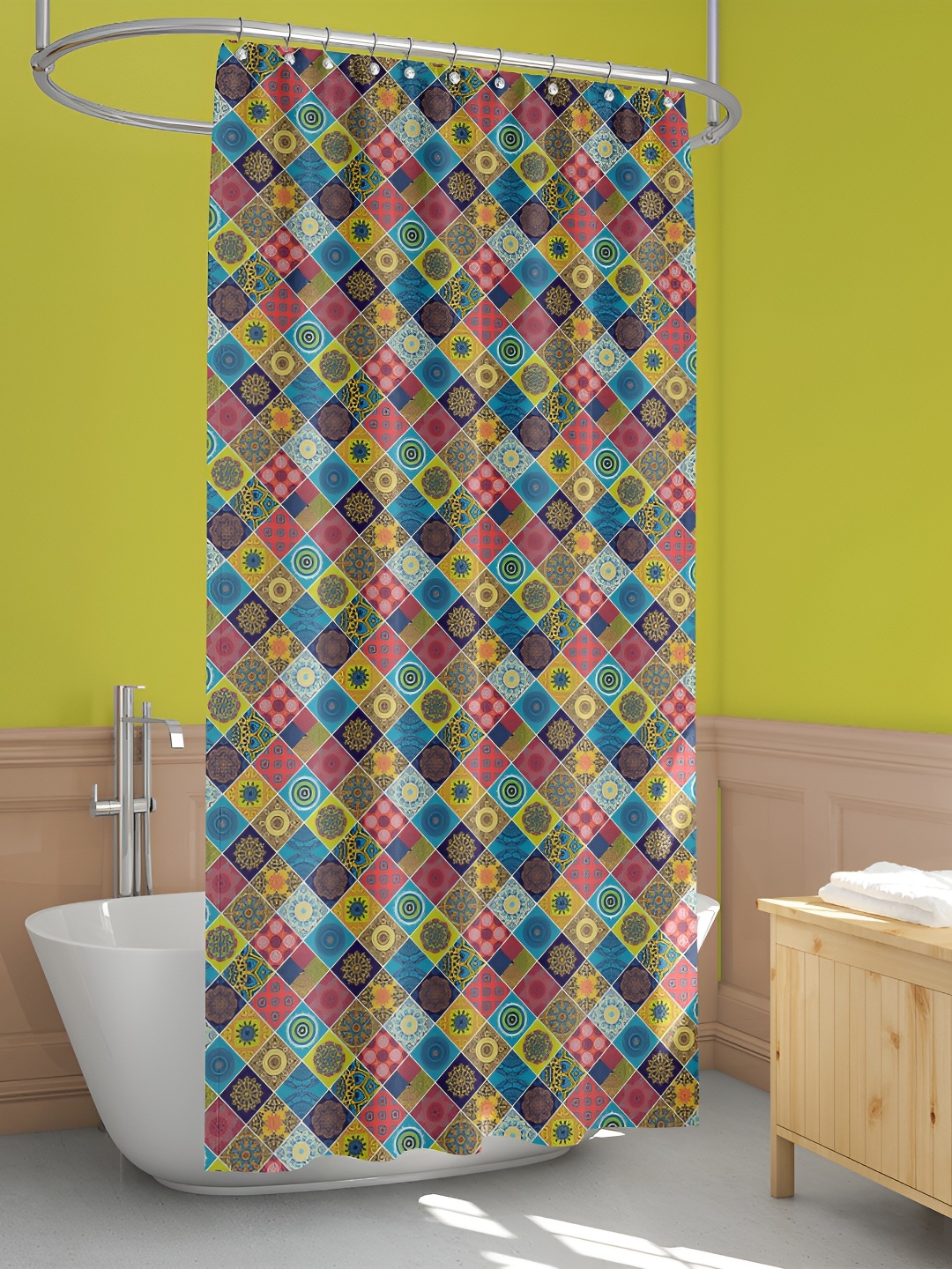 

ArtzFolio Blue & Yellow Printed Waterproof Shower Curtain