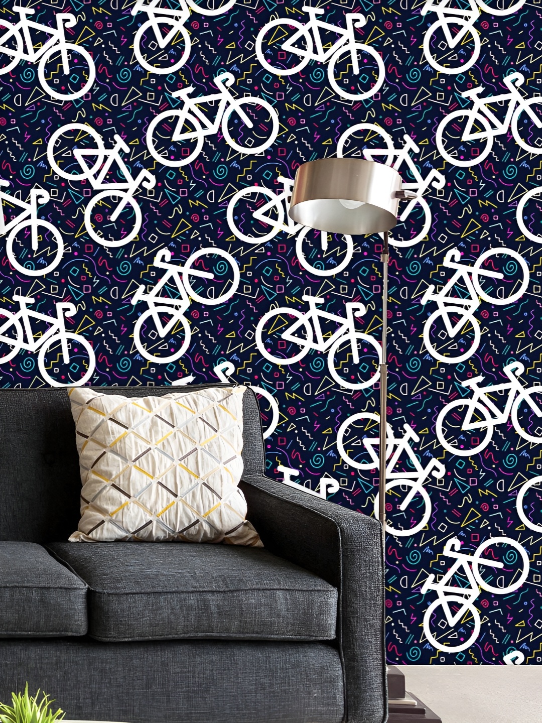 

ArtzFolio Printed UV-Resistant Anti-Bacterial Bike Retro Silhouette Peel & Stick Wallpaper, Multi