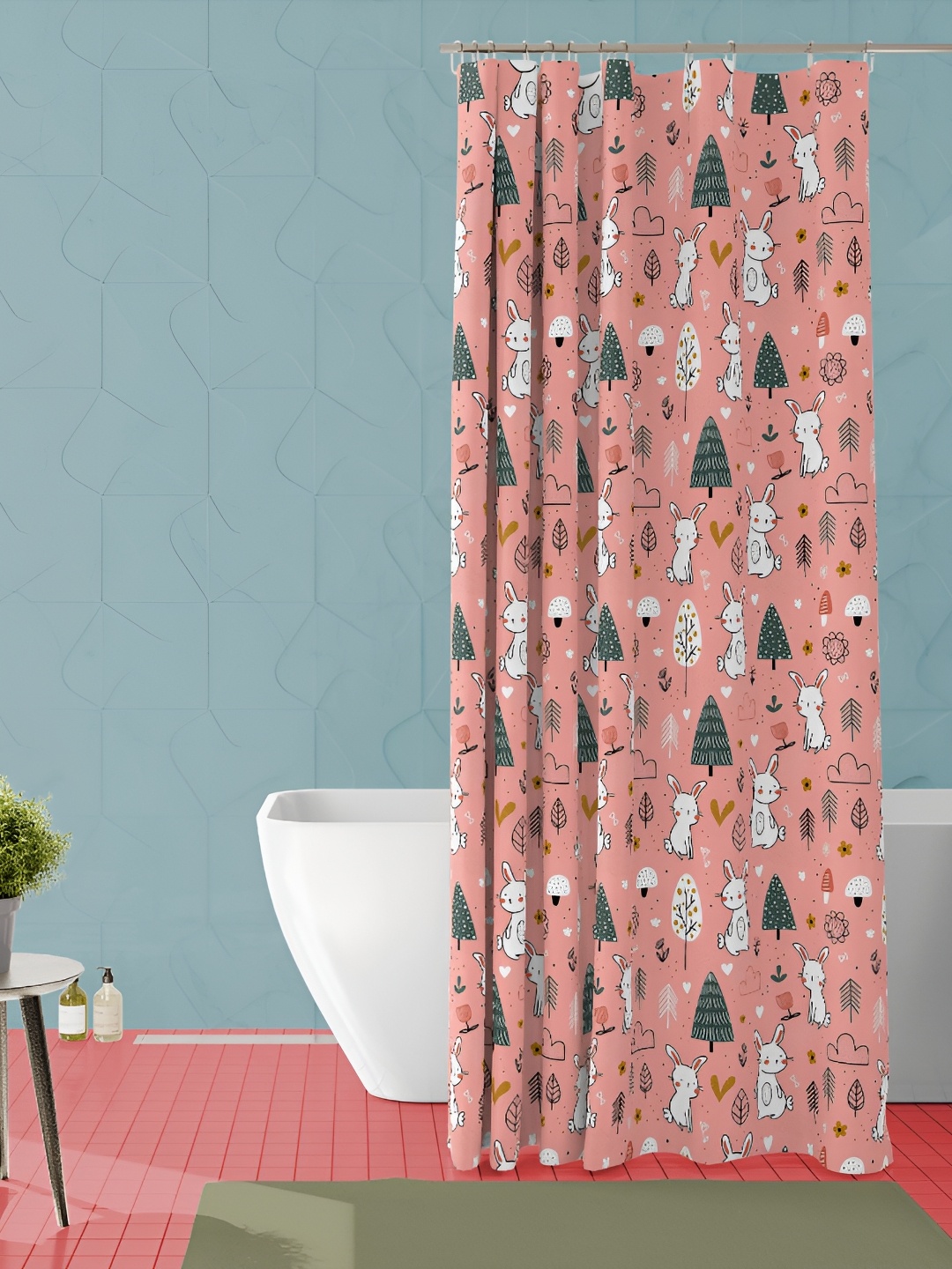 

ArtzFolio Peach & White Printed Waterproof Shower Curtains