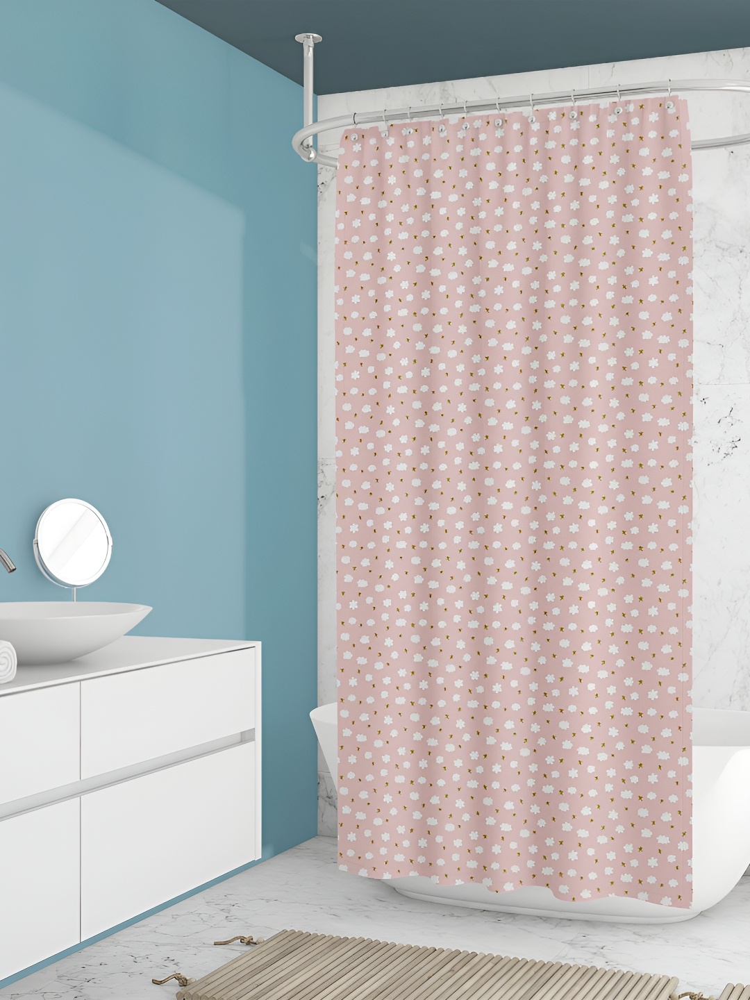

ArtzFolio Pink & White Printed Waterproof Shower Curtain