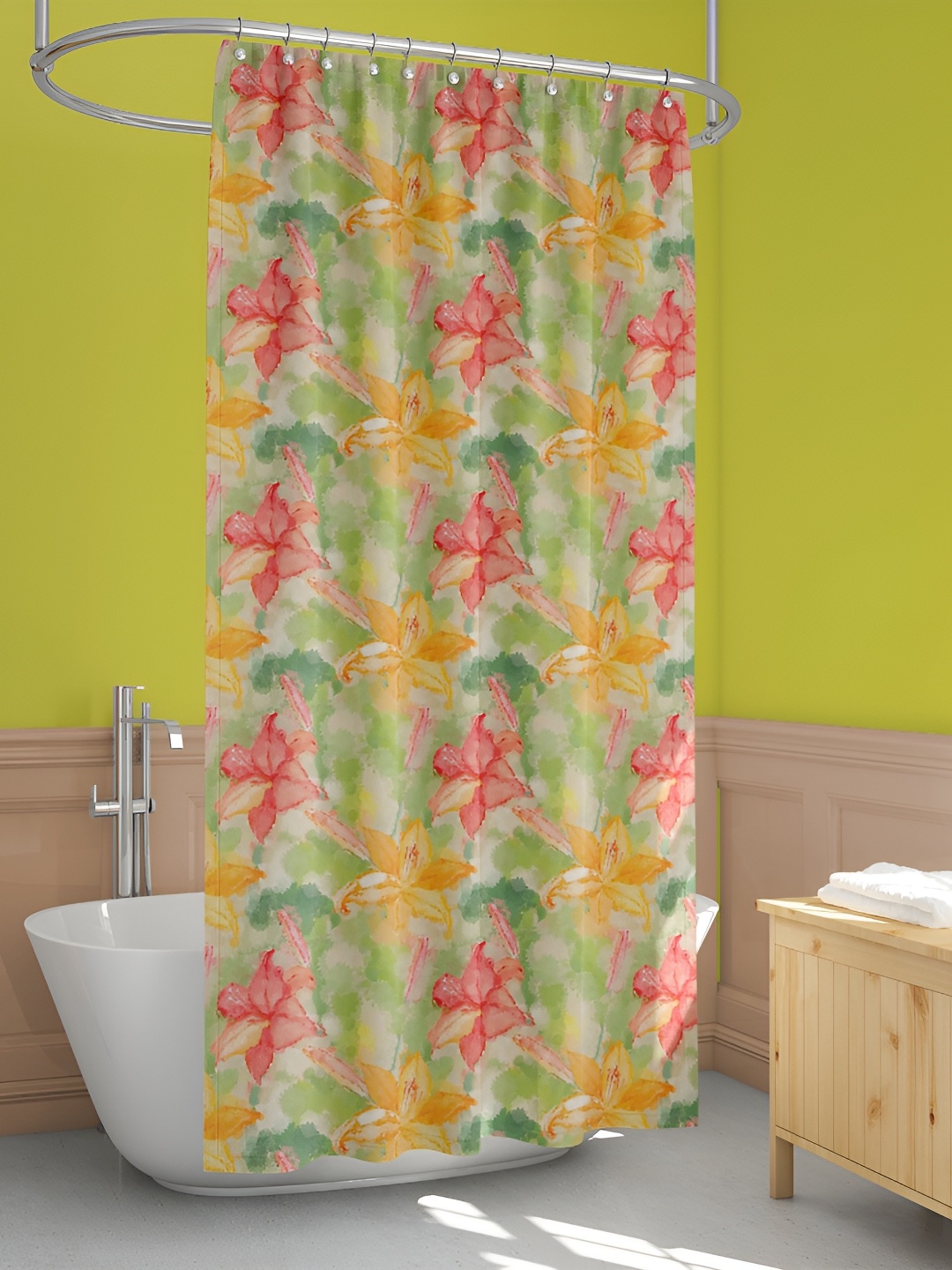 

ArtzFolio Green & Pink Floral Printed Waterproof Shower Curtains