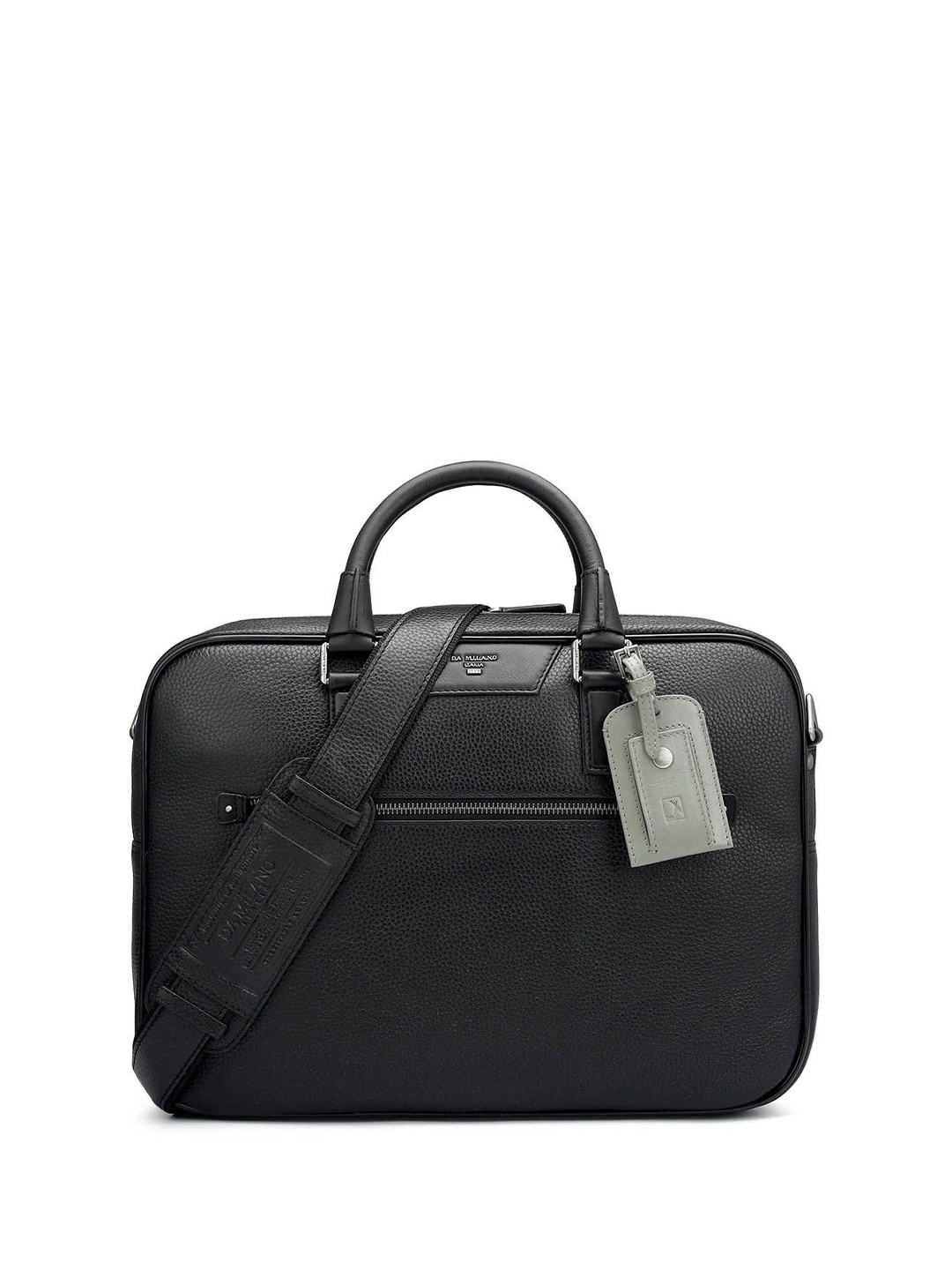 

Da Milano Unisex Textured Leather Laptop Bag, Black