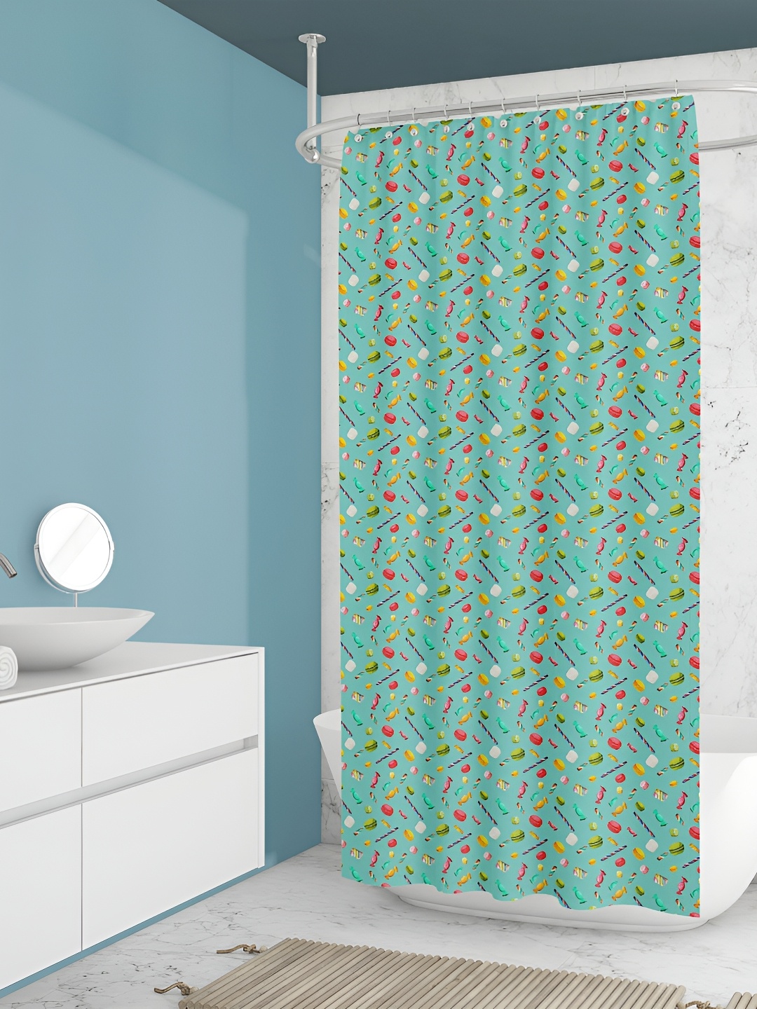 

ArtzFolio Teal & Pink Printed Waterproof Shower Curtain