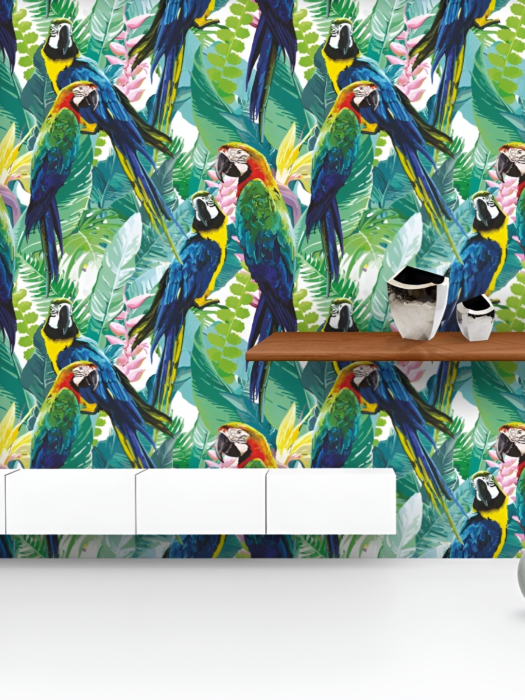 

ArtzFolio Printed UV-Resistant Anti-Bacterial Exotic Birds Beautiful Flowers Peel & Stick Wallpaper, Multi