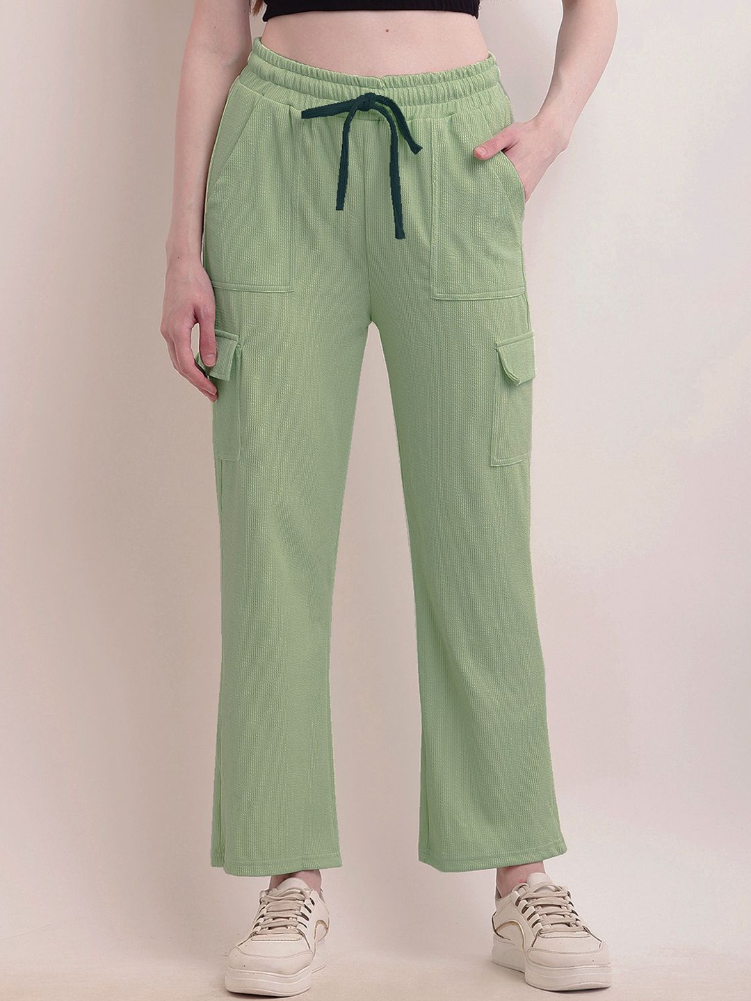 

BAESD Women Cotton Ribbed Cargo 4 Pocket Straight Fit Track Pant, Green