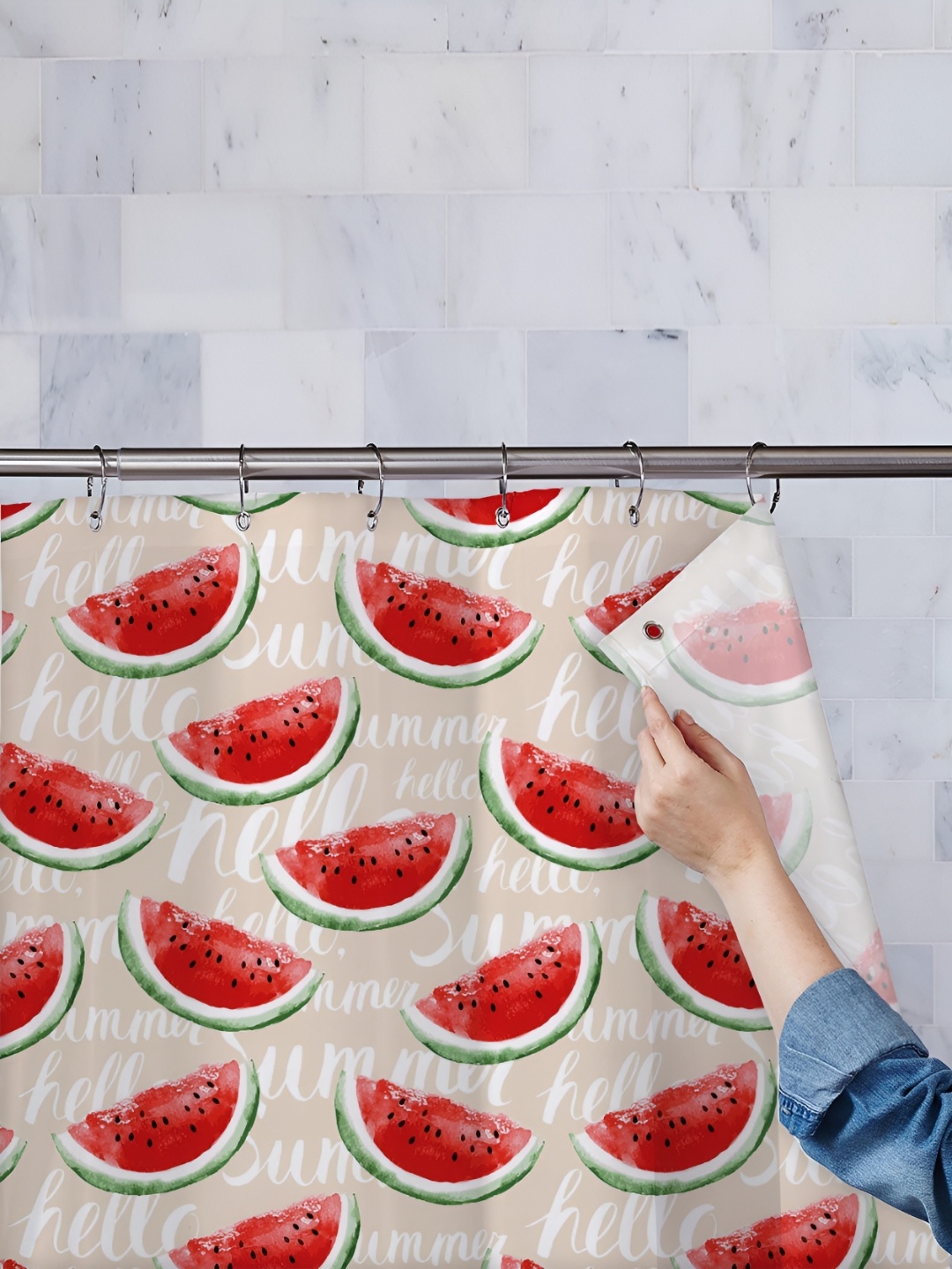 

ArtzFolio Beige & Red Printed Water Proof Shower Curtain