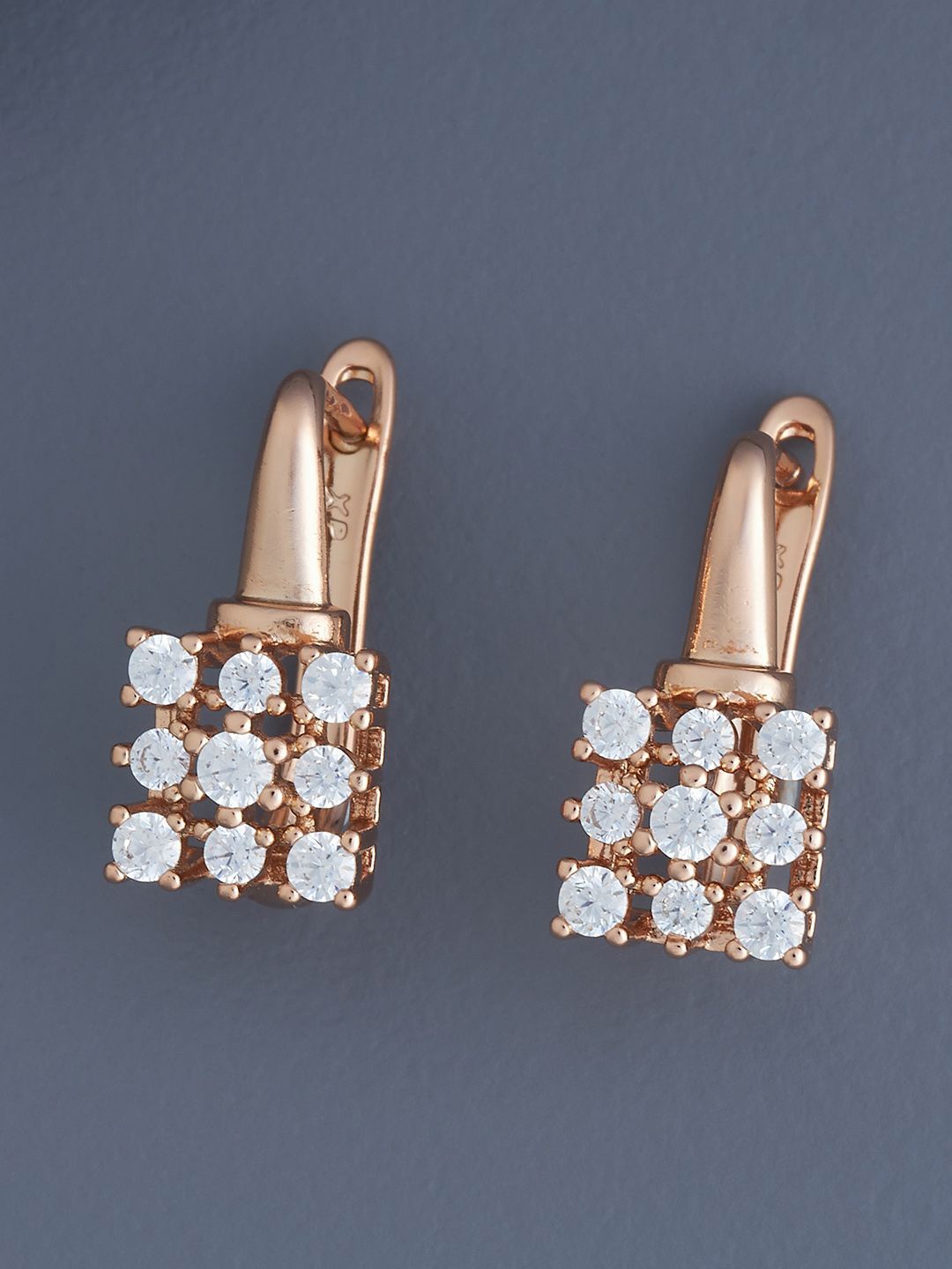

Kushal's Fashion Jewellery Rose Gold-Plated Zircon Stone Studded Square Hoop Earrings
