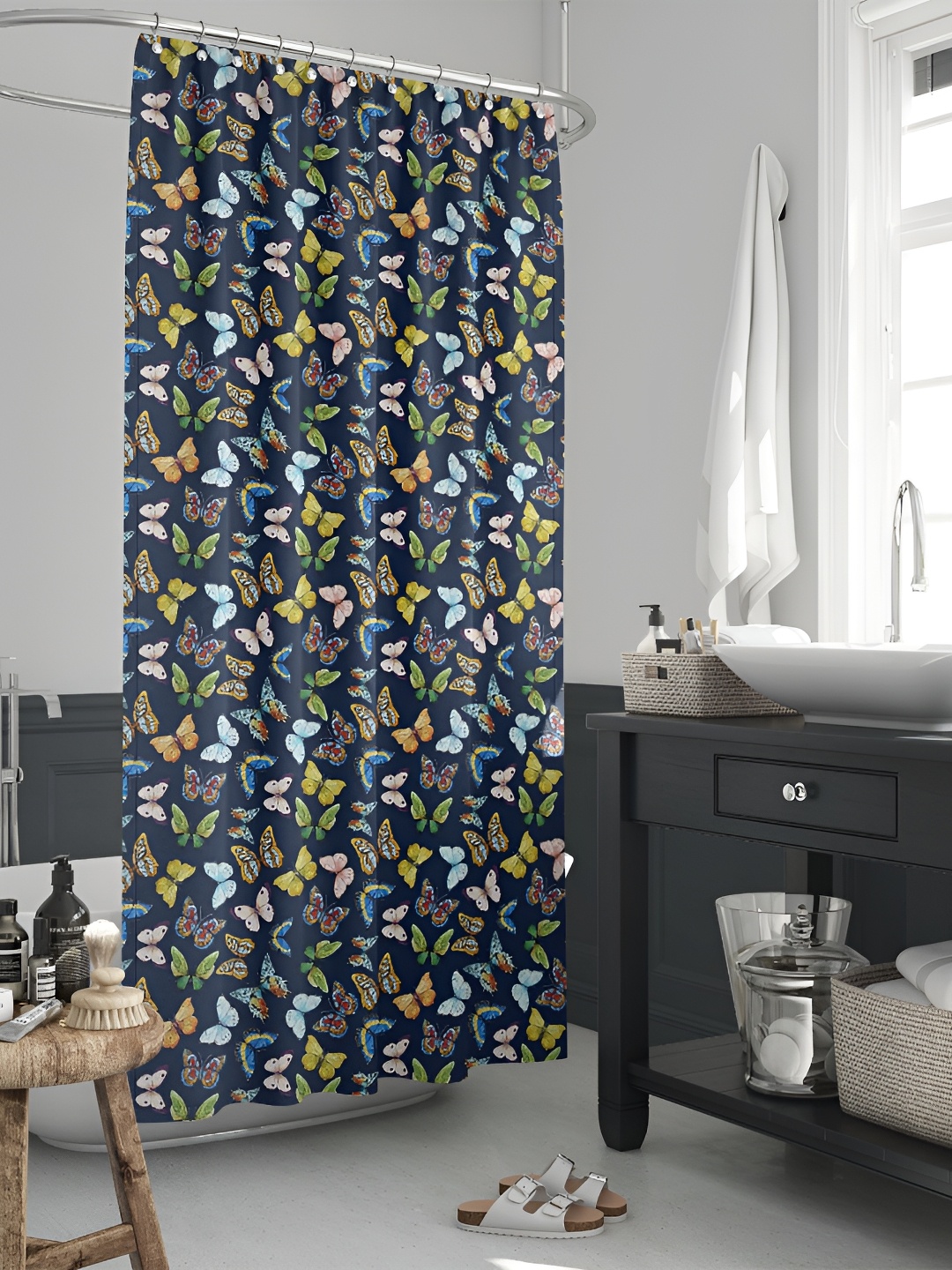 

ArtzFolio Navy Blue & Green Printed Waterproof Shower Curtain