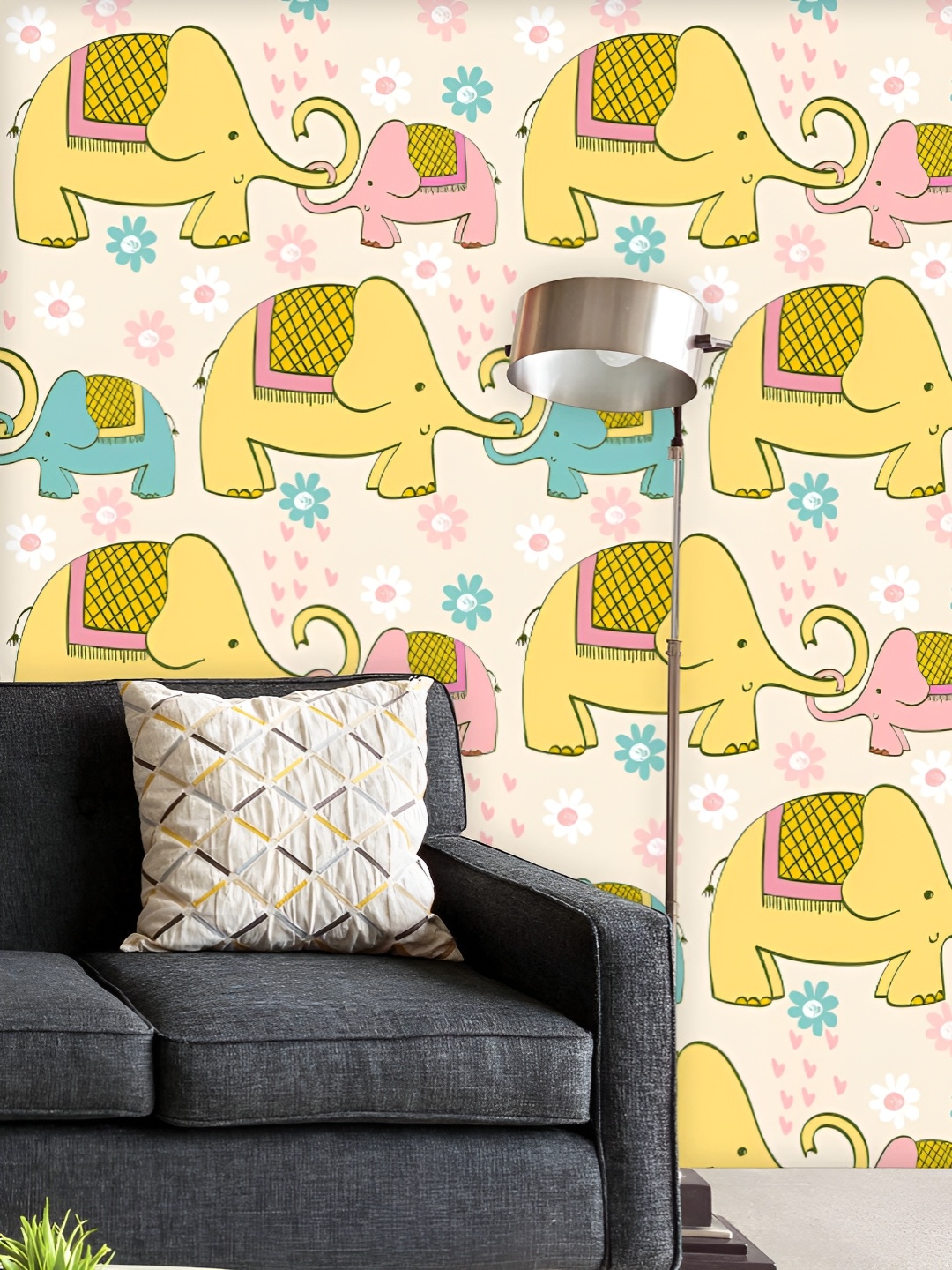 

ArtzFolio Printed UV-Resistant Anti-Bacterial Cartoon Elephant Peel & Stick Wallpaper, Multi