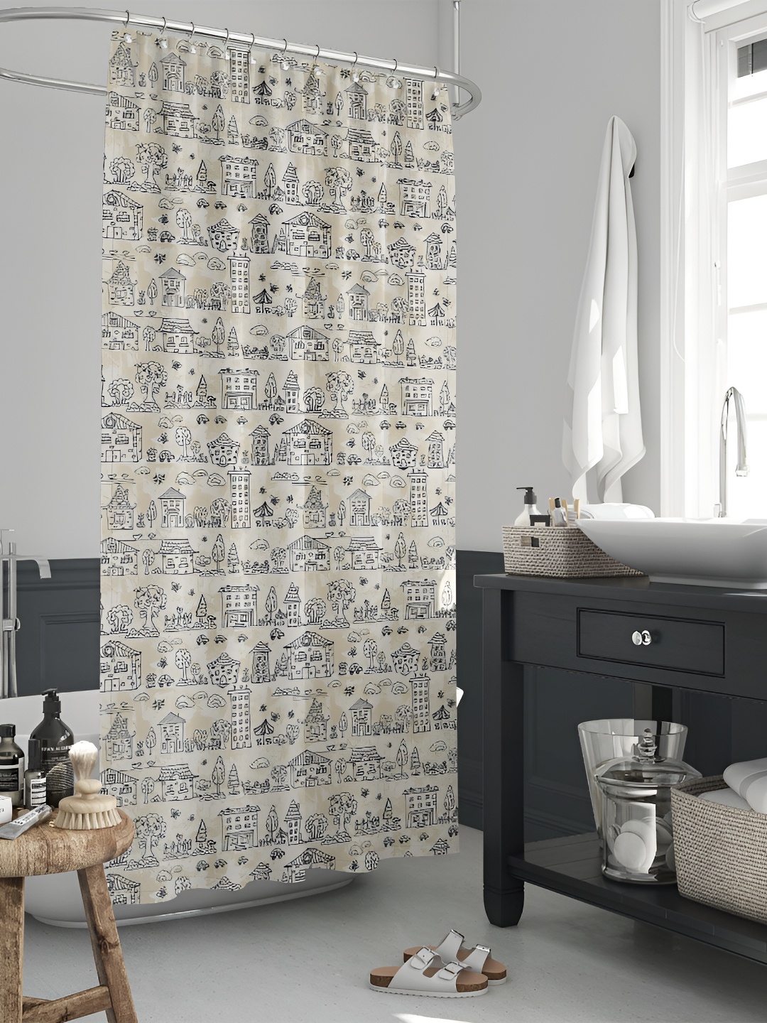 

ArtzFolio White & Black Printed Waterproof Shower Curtain