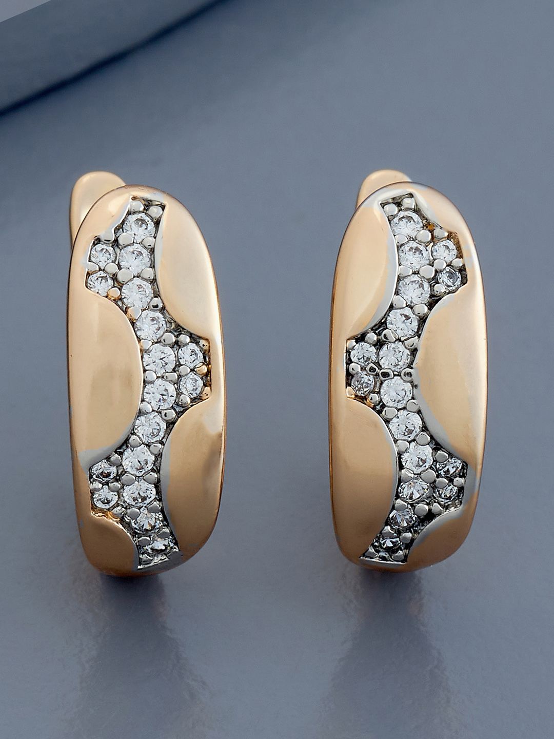 

Kushal's Fashion Jewellery Rodium-Rose Gold Plated Zircon Stone Studded Hoop Earrings