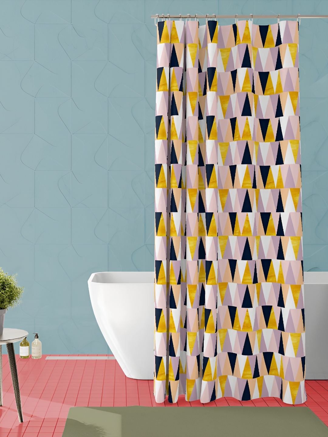 

ArtzFolio Navy Blue and Yellow Geometric Printed Waterproof Shower Curtain