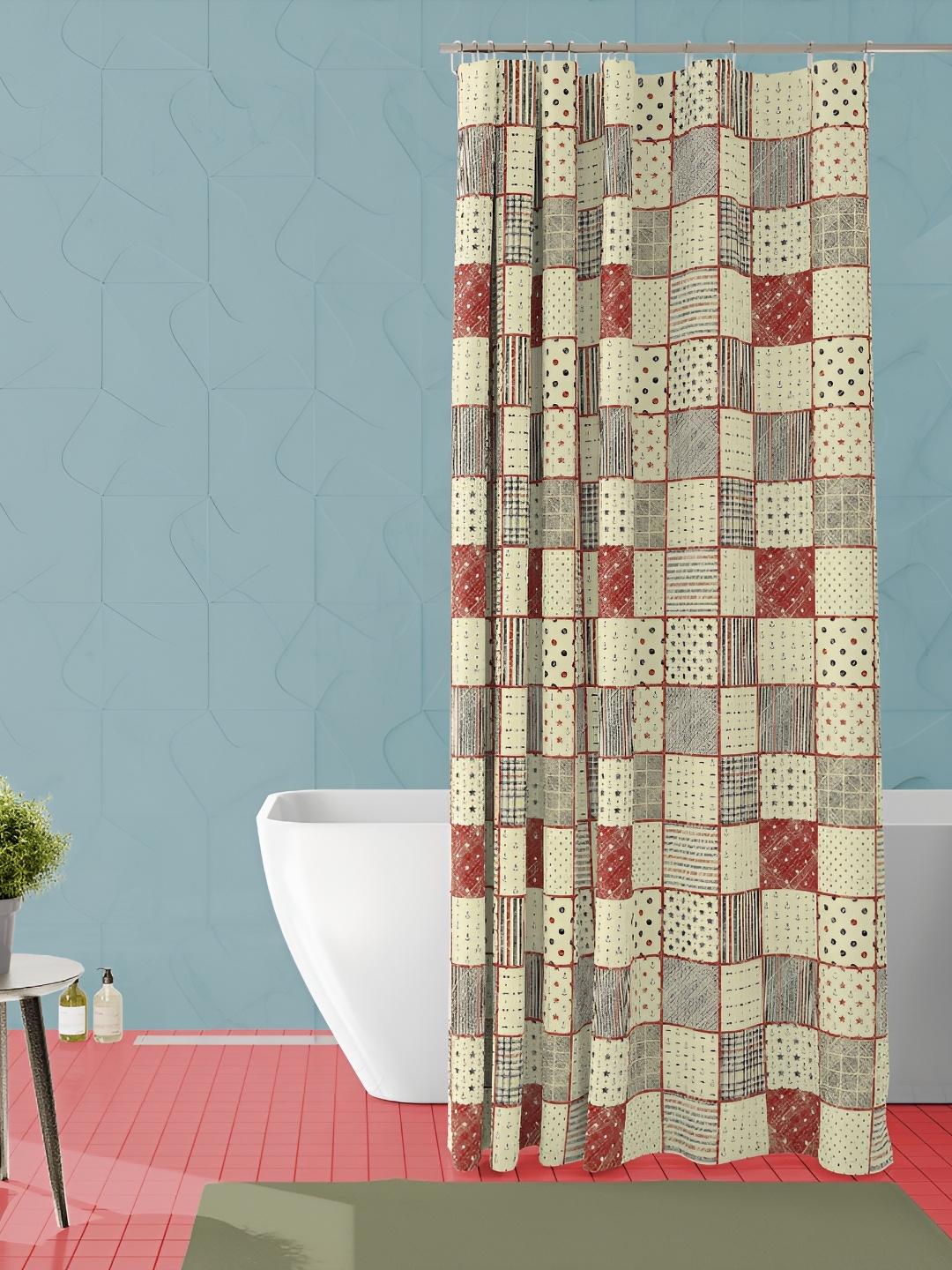 

ArtzFolio Cream-Coloured & Red Printed Waterproof Shower Curtain