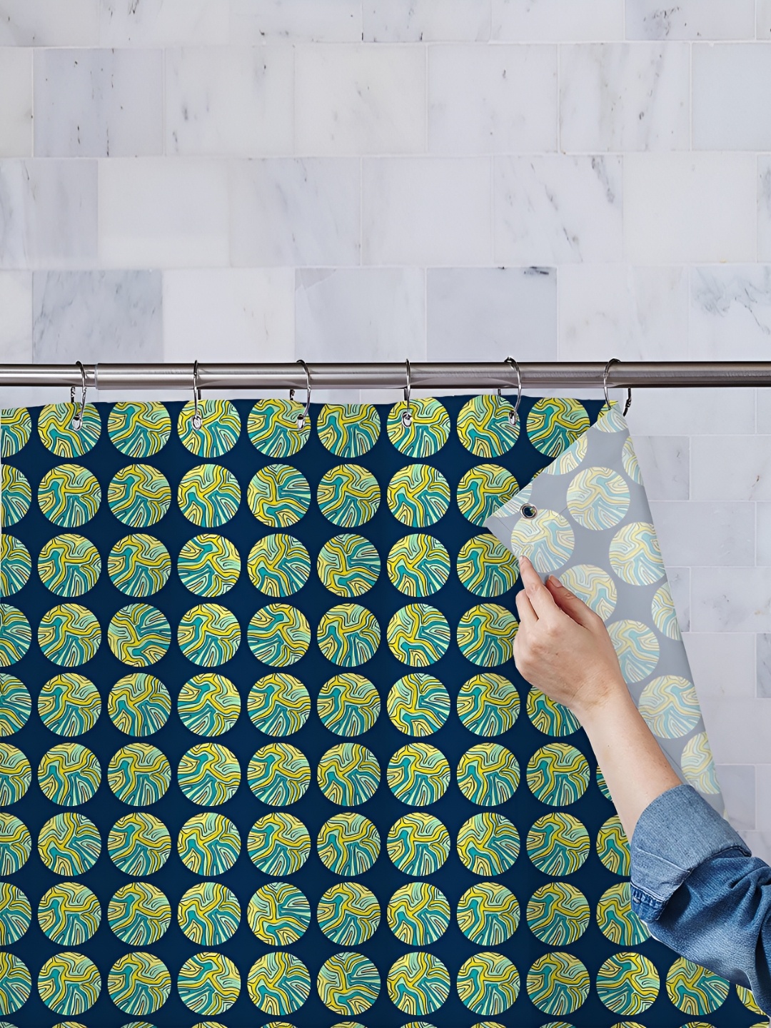 

ArtzFolio Blue & Green Printed Waterproof Shower Curtain