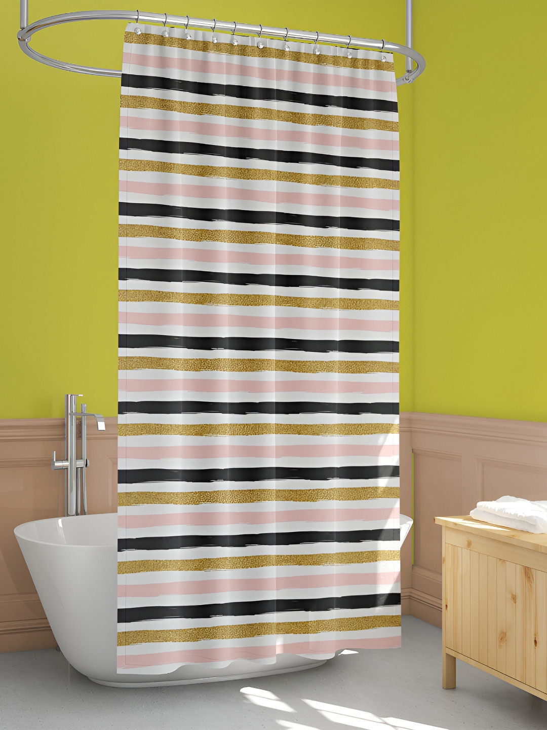 

ArtzFolio White & Pink Striped Waterproof Shower Curtain