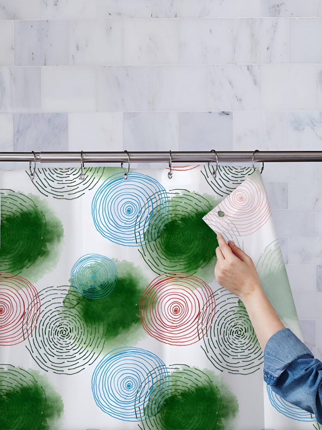 

ArtzFolio White & Green Printed Waterproof Shower Curtains