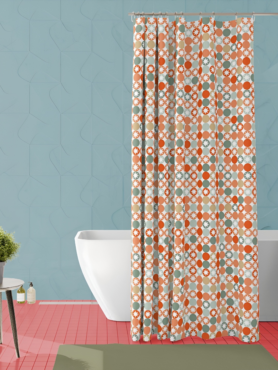 

ArtzFolio White & Orange Colored Printed Waterproof Shower Curtain