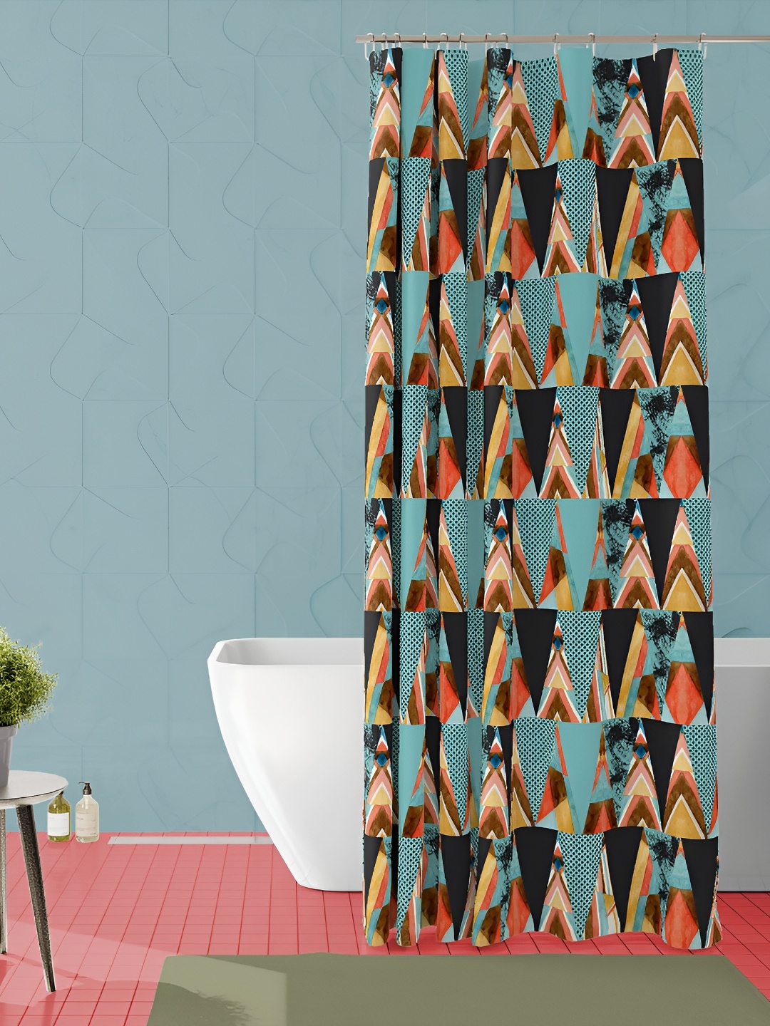 

ArtzFolio Black & Blue Printed Waterproof Shower Curtain